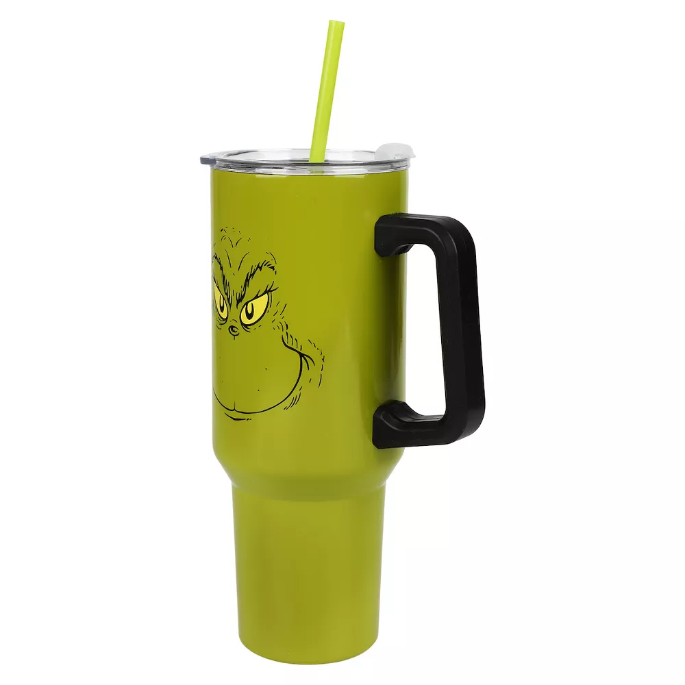 The Grinch Grinning Face 40 Oz Green Stainless Steel Tumbler With Handle - Image 5