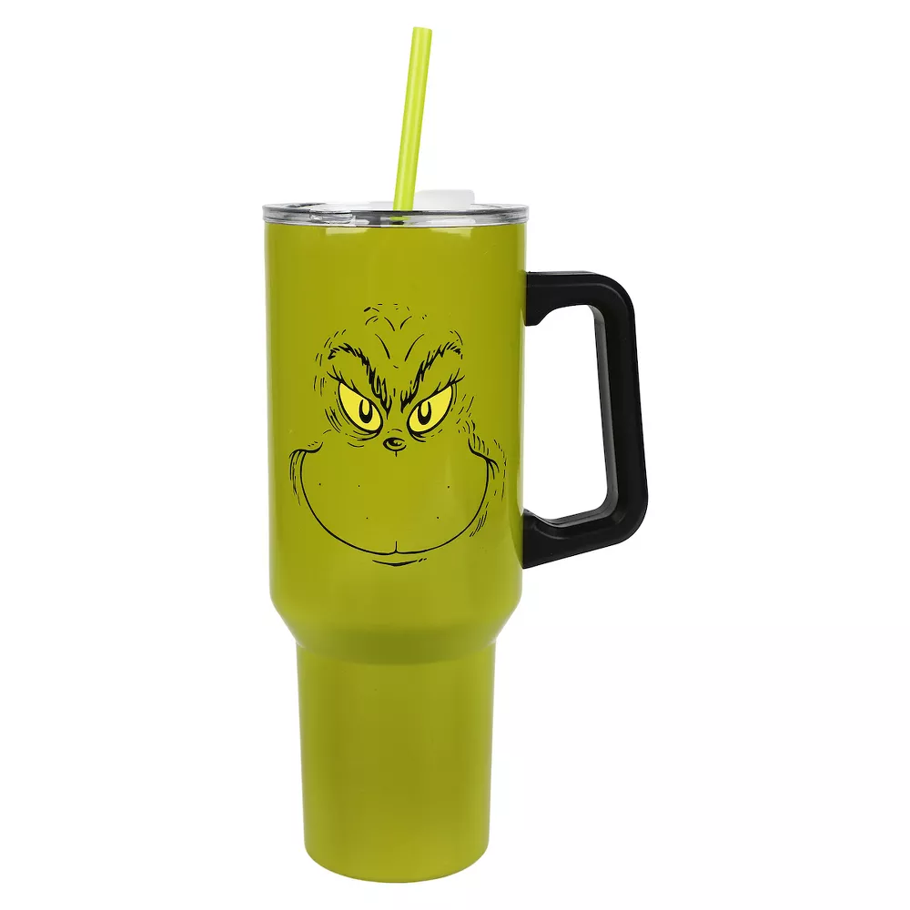 The Grinch Grinning Face 40 Oz Green Stainless Steel Tumbler With Handle - Image 4