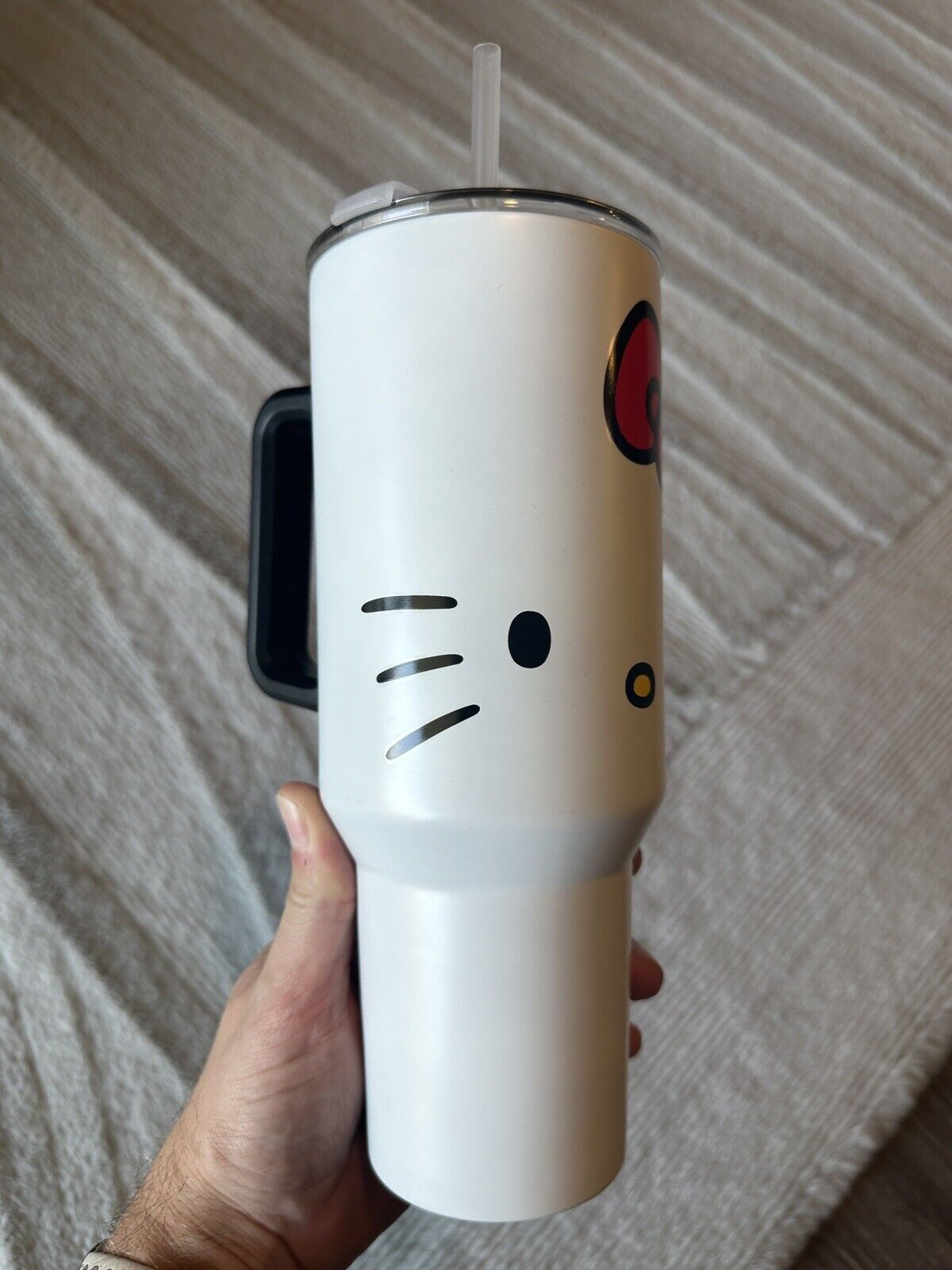 Hello Kitty Sanrio Big Tumbler Cup Black Handle Straw Flip Top Lid - Image 3