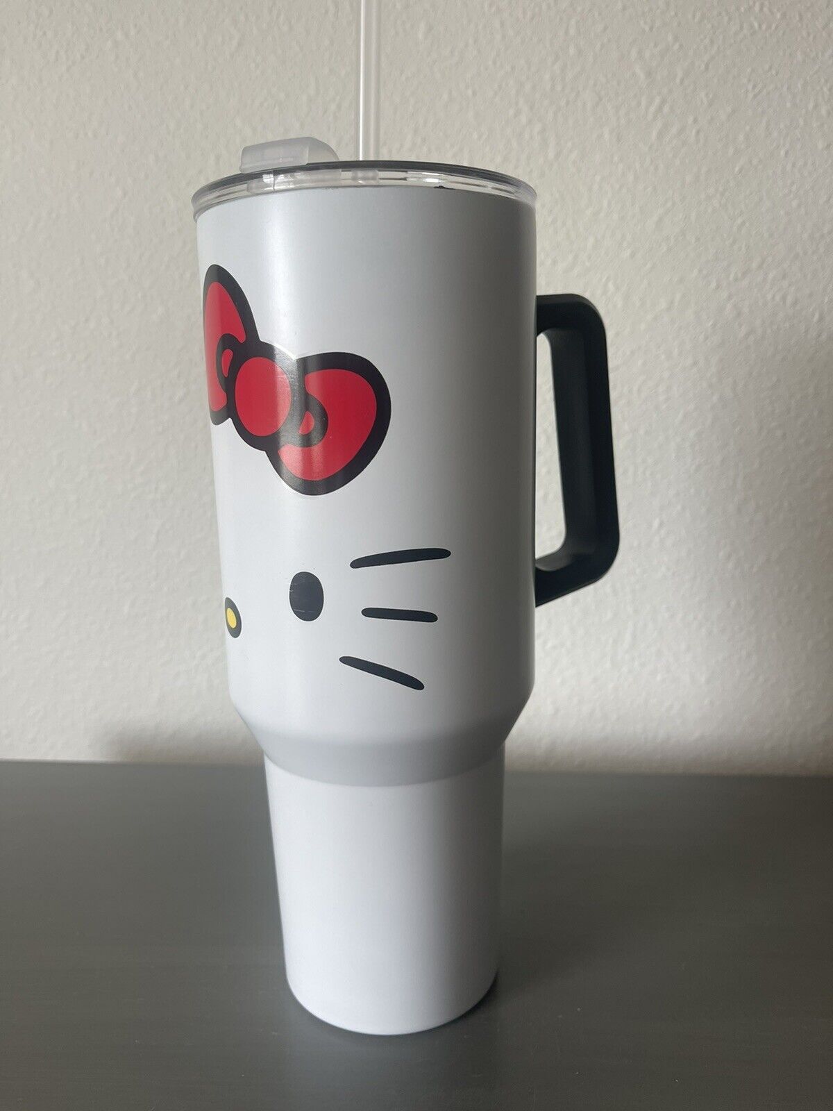 Hello Kitty Sanrio Big Tumbler Cup Black Handle Straw Flip Top Lid - Image 7