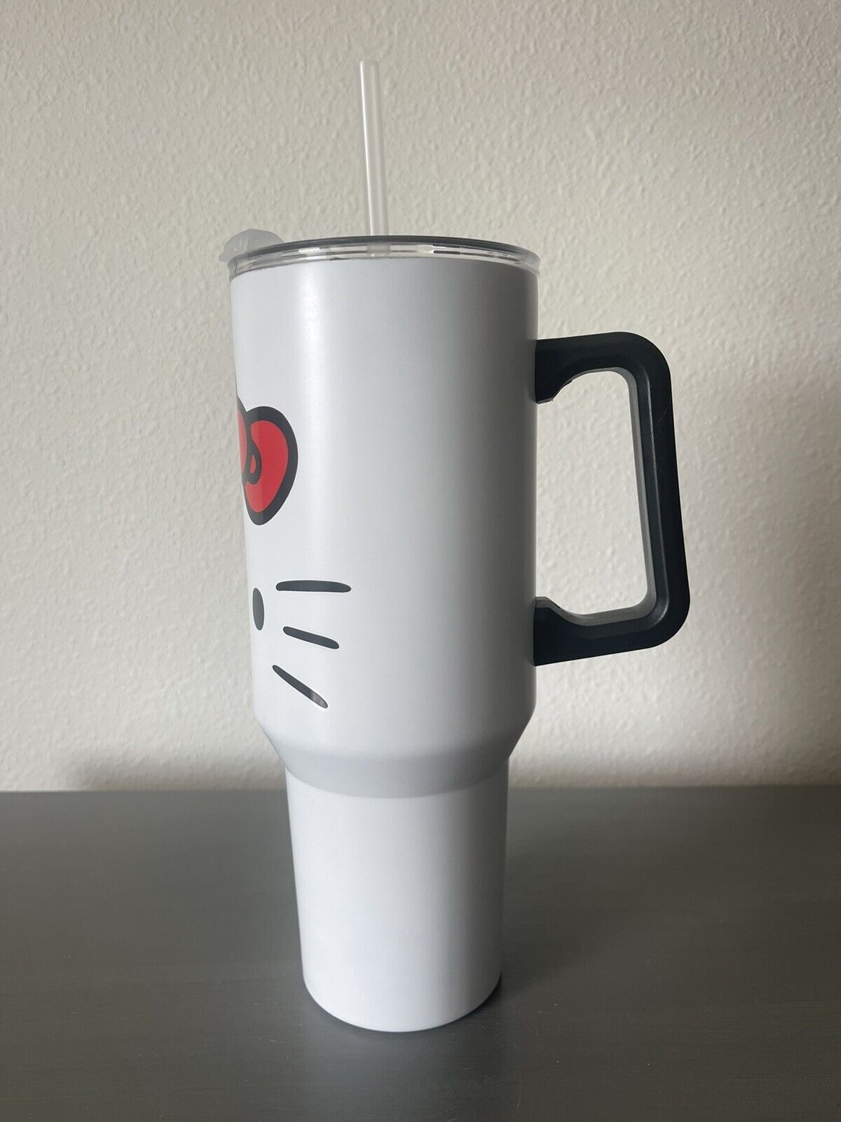 Hello Kitty Sanrio Big Tumbler Cup Black Handle Straw Flip Top Lid - Image 9