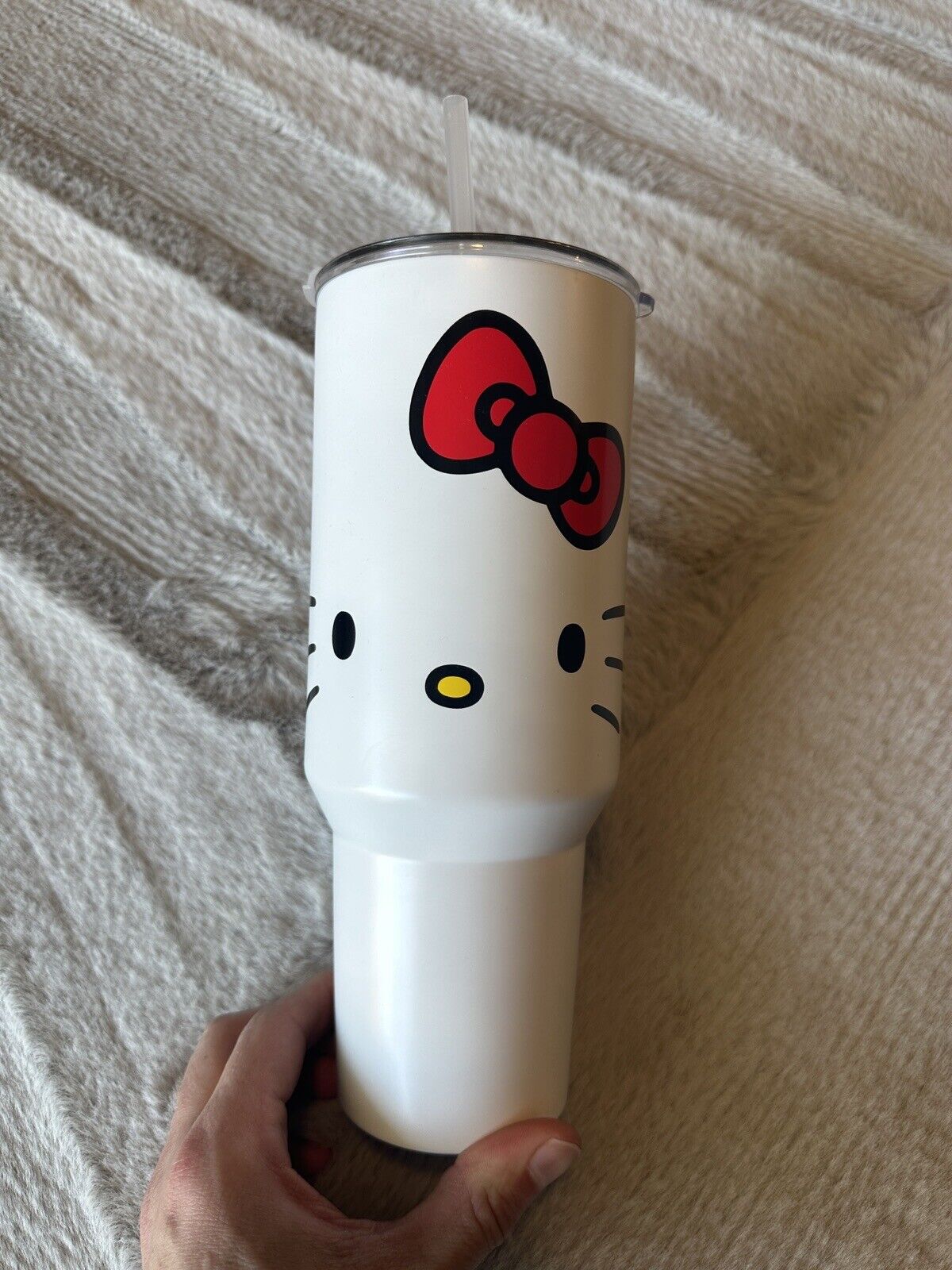 Hello Kitty Sanrio Big Tumbler Cup Black Handle Straw Flip Top Lid - Image 12
