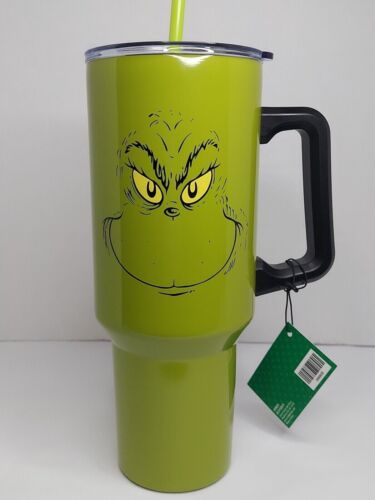 The Grinch Grinning Face 40 Oz Green Stainless Steel Tumbler With Handle - Image 8