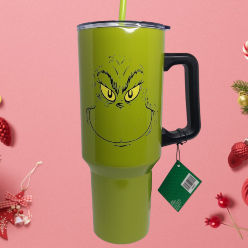 The Grinch Grinning Face 40 Oz Green Stainless Steel Tumbler With Handle